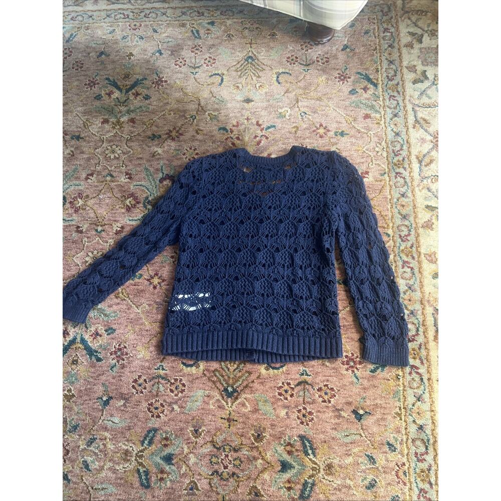 Hollister Navy Crochet Open Knit Button Front Cardigan Sweater M Y2K Coastal - Picture 7 of 9